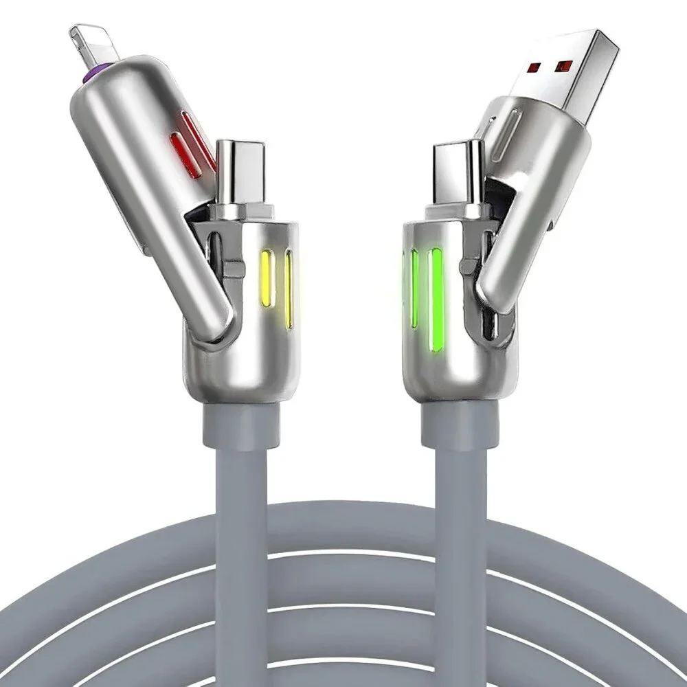 4-in-1 Fast Charging USB Cable, Multi-Port Charging with Color LED Lights